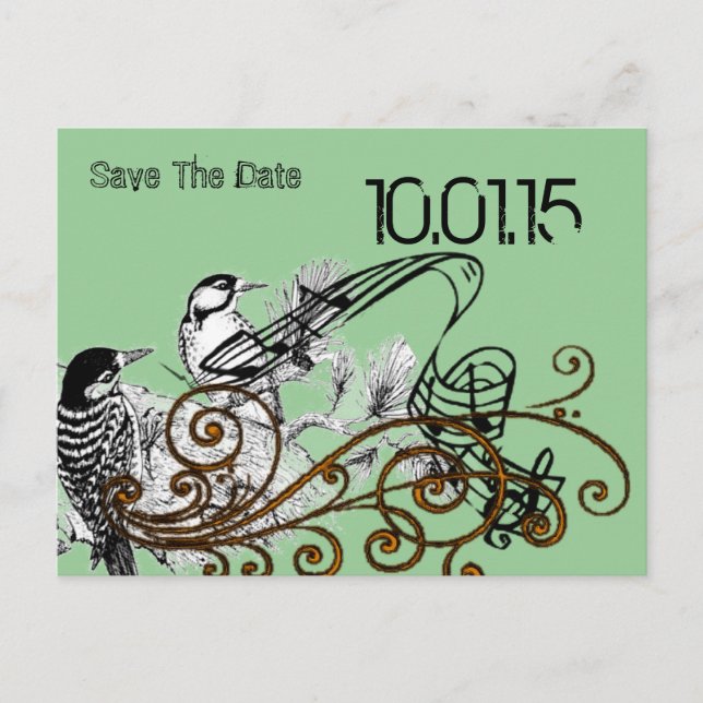 Save the Date- Vintage Love Birds Announcement Postcard (Front)