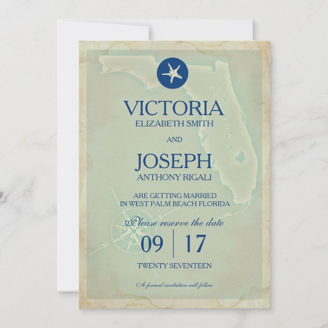 Save The Date - Vintage Map Florida (Front)