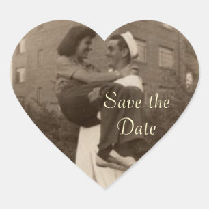 Save the Date Vintage Military Wedding Heart Sticker