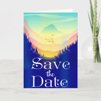 Save The Date Vintage Mystical Mountains. Holiday Card