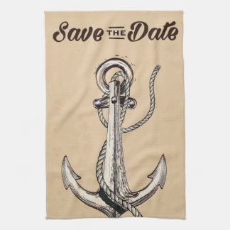 Save the Date vintage Nautical Anchor Tea Towel