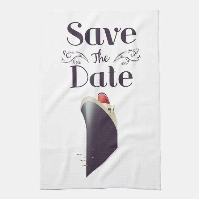 Save the Date Vintage Nautical invite Tea Towel (Vertical)