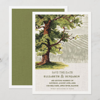 Save the Date. Vintage Oak Tree Burlap Wedding Invitation