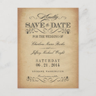 Save the Date Vintage Parchment Postcard