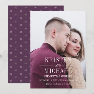 Save the Date. Vintage Pattern Plum Photo Cards