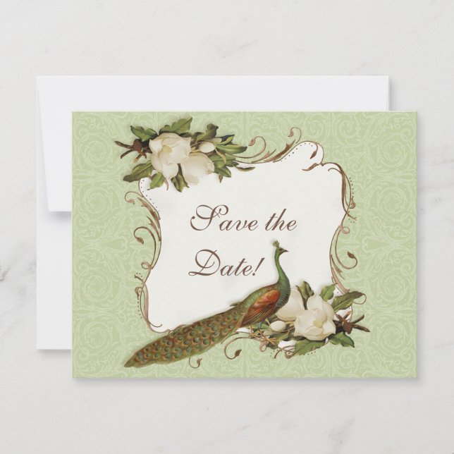 Save the Date - Vintage Peacock & Magnolia Swirl (Front)
