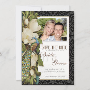 Save the Date - Vintage Peacock & Magnolia Swirls