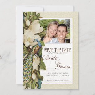 Save the Date - Vintage Peacock & Magnolia Swirls