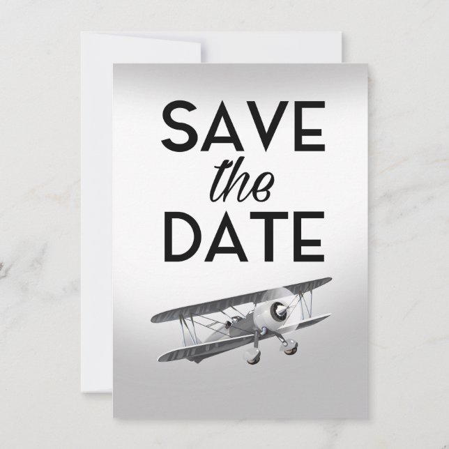 Save the Date Vintage Plane Invitation (Back)
