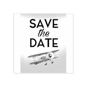 Save the Date Vintage Plane Rubber Stamp