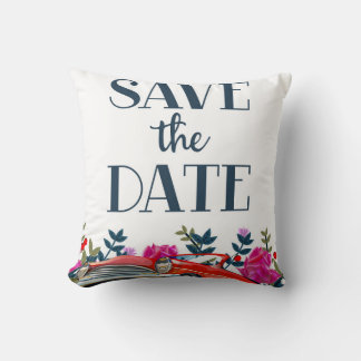 Save The Date Vintage Red Car Cushion