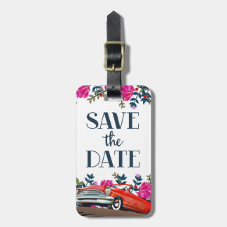 Save The Date Vintage Red Car Luggage Tag