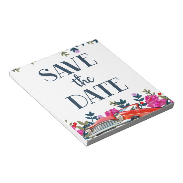 Save The Date Vintage Red Car Notepad (Angled)