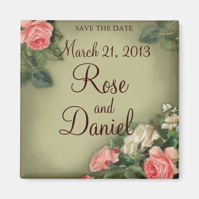 Save the Date Vintage Roses Magnet (Front)