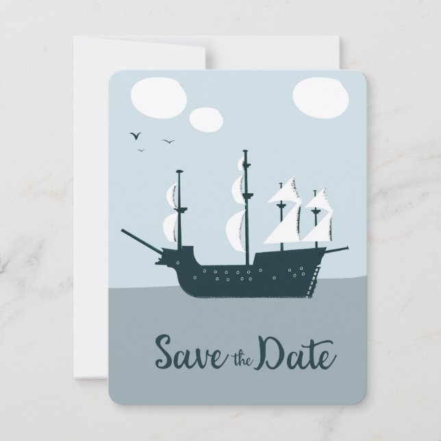 Save The Date Vintage Sailship (Front)