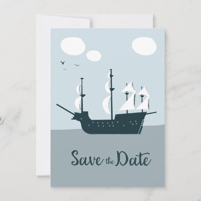 Save The Date Vintage Sailship Invitation (Back)