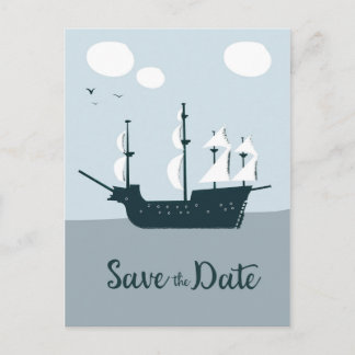 Save The Date Vintage Sailship Postcard