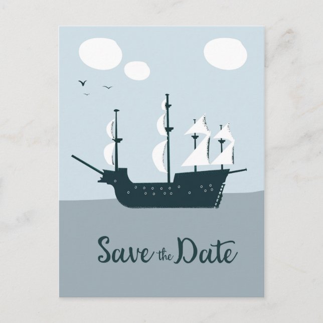 Save The Date Vintage Sailship Postcard (Front)