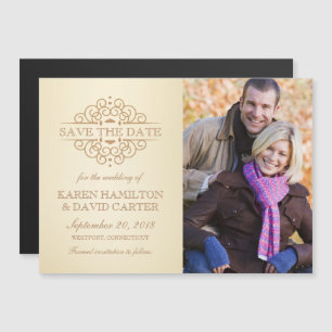 Save the Date Vintage Scrolls Engagement Photo Magnetic Invitation