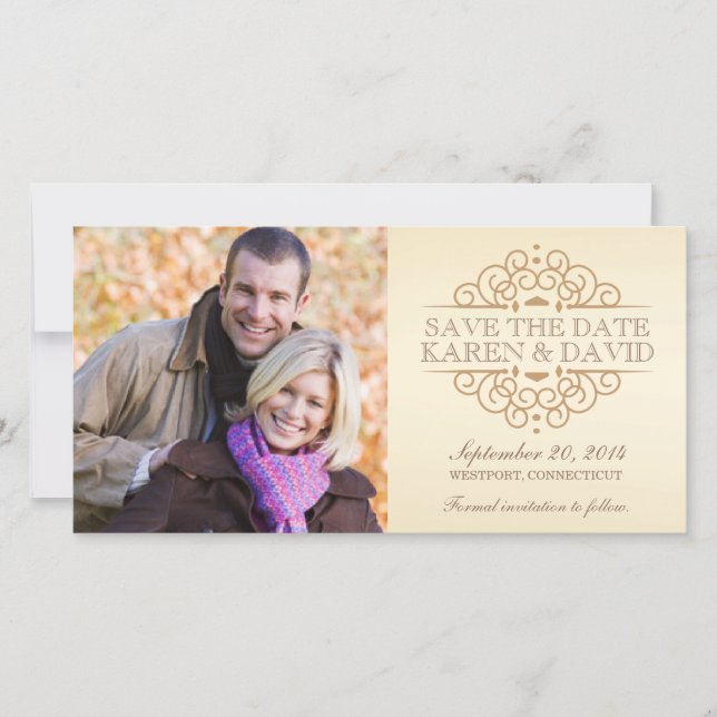 Save the Date Vintage Scrolls Photo Cards (Front)