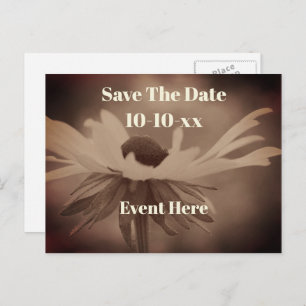 Save The Date Vintage Sepia Black Eyed Susan Announcement Postcard
