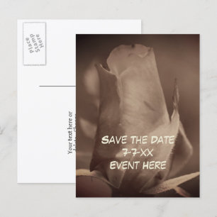 Save The Date Vintage Sepia Rosebud Flower Announcement Postcard