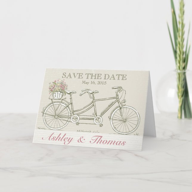 Save the Date Vintage Tandem Bicycle Announcement (Front)