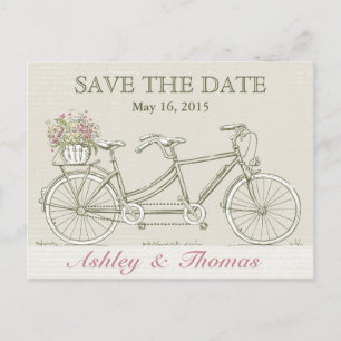 Save the Date Vintage Tandem Bicycle Announcement Postcard