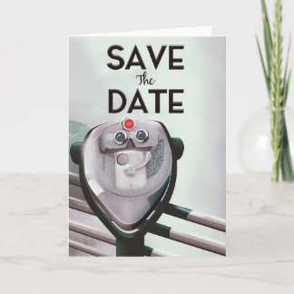 Save The Date Vintage telescope viewer Holiday Card