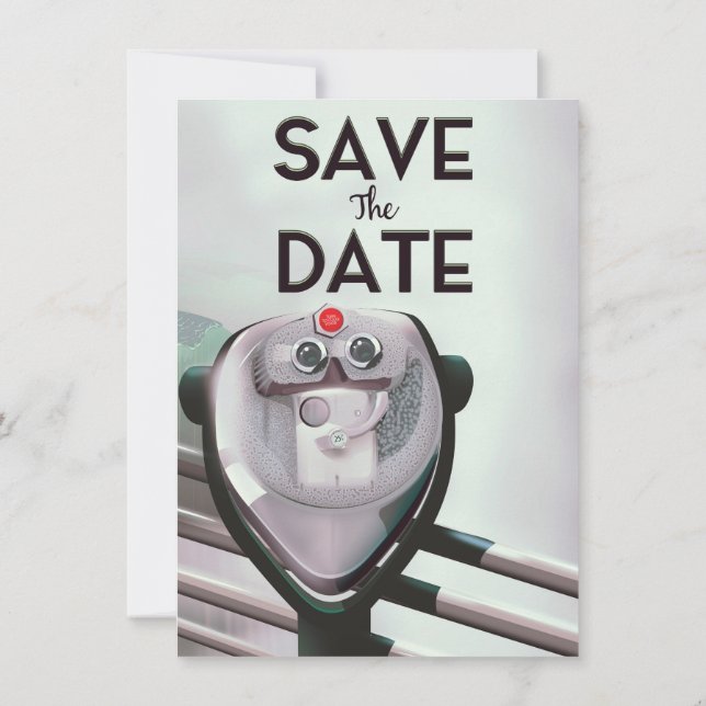 Save The Date Vintage telescope viewer Invitation (Back)
