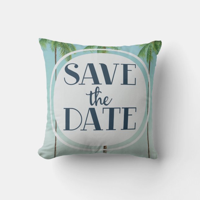 Save The Date Vintage Tropical Palms Cushion (Front)