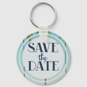 Save The Date Vintage Tropical Palms Key Ring