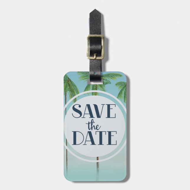Save The Date Vintage Tropical Palms Luggage Tag (Front Vertical)