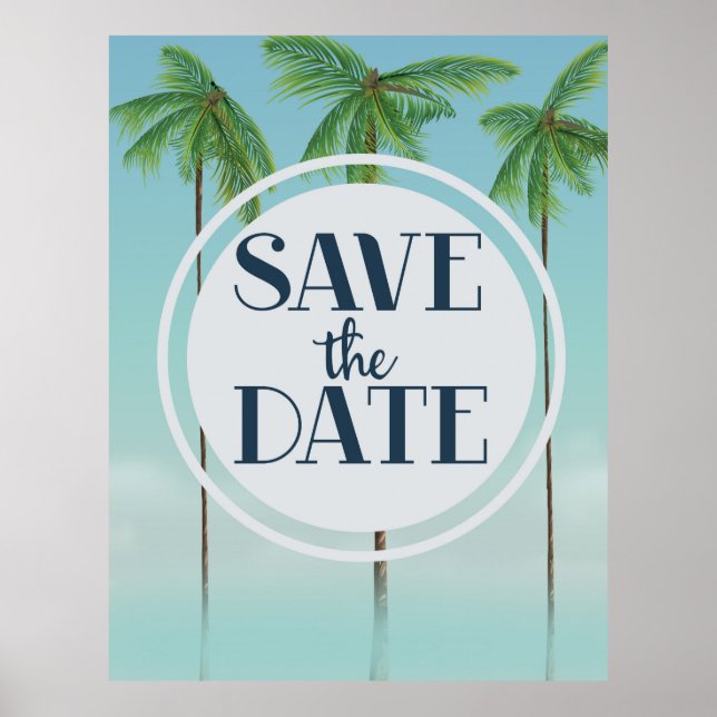 Save The Date Vintage Tropical Palms Poster (Front)