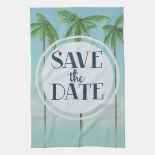 Save The Date Vintage Tropical Palms Tea Towel