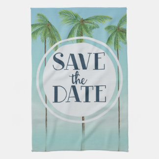 Save The Date Vintage Tropical Palms Tea Towel