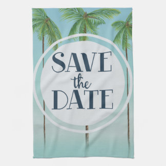 Save The Date Vintage Tropical Palms Tea Towel