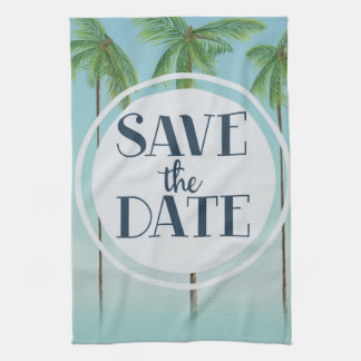 Save The Date Vintage Tropical Palms Tea Towel