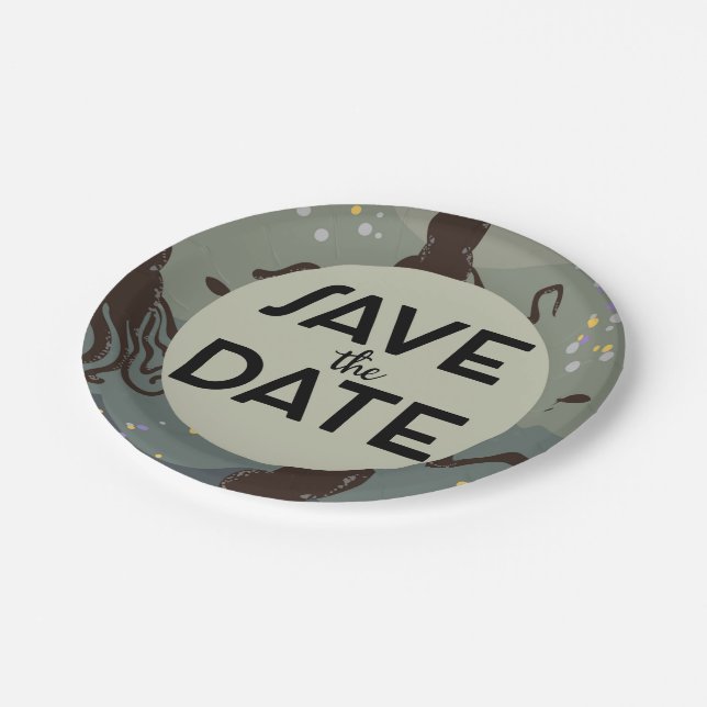 Save the Date Vintage Underwater Paper Plate (Angled)