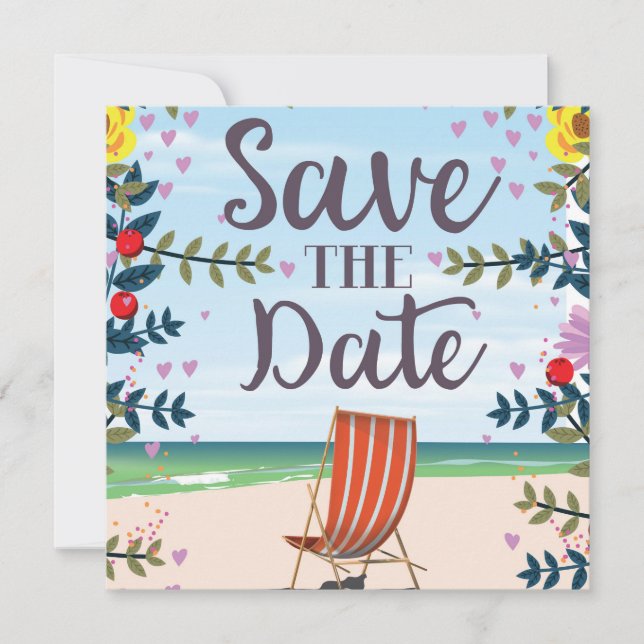 Save The Date Vintage Vintage Beach and Deckchair (Front)