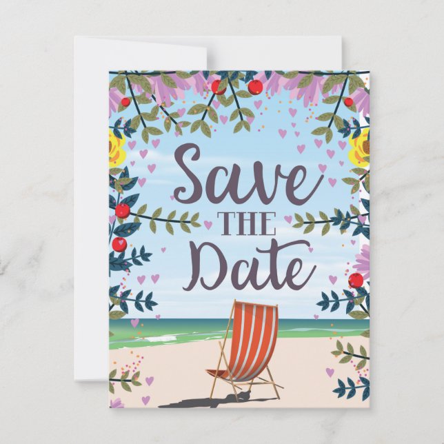 Save The Date Vintage Vintage Beach and Deckchair (Front)