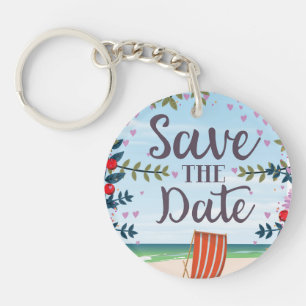 Save The Date Vintage Vintage Beach and Deckchair Key Ring