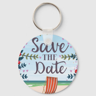 Save The Date Vintage Vintage Beach and Deckchair Key Ring
