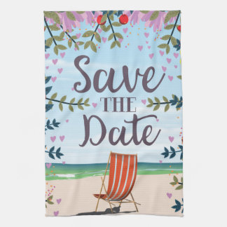 Save The Date Vintage Vintage Beach and Deckchair Tea Towel