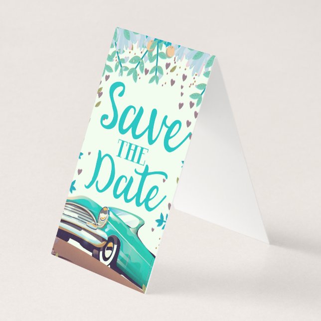 Save The Date Vintage Vintage Classic Car. (Back)