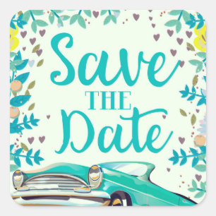 Save The Date Vintage Vintage Classic Car. Square Sticker