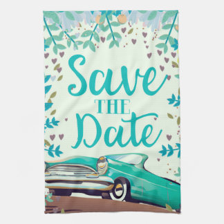 Save The Date Vintage Vintage Classic Car. Tea Towel