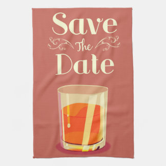 Save The Date Vintage Whiskey Drink Tea Towel