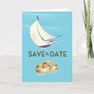Save the Date vintage yacht and wedding rings Note Card