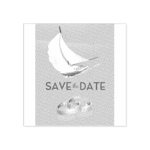 Save the Date vintage yacht and wedding rings Rubber Stamp